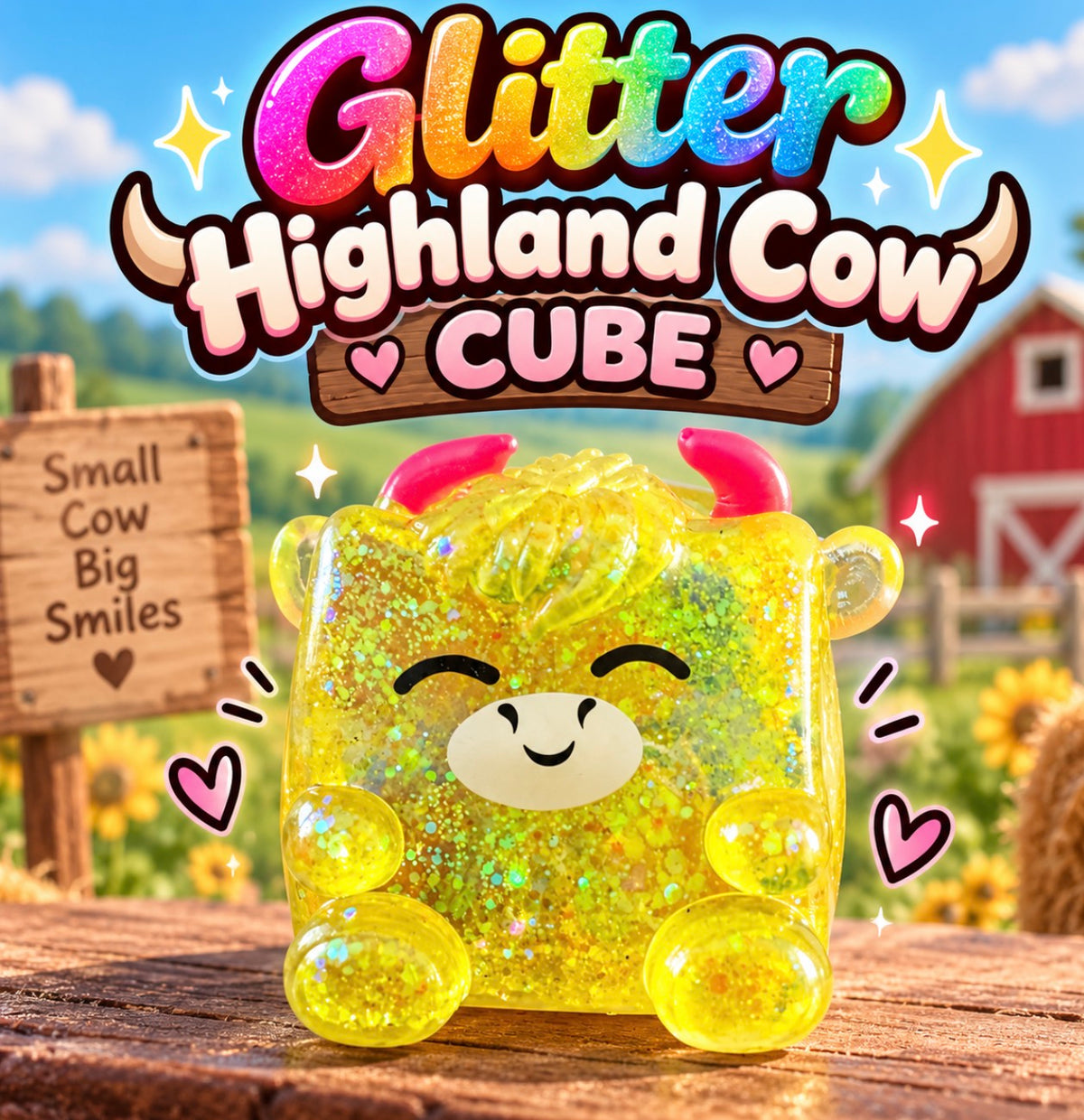 Sugar Highland Cow- Glitter Cube
