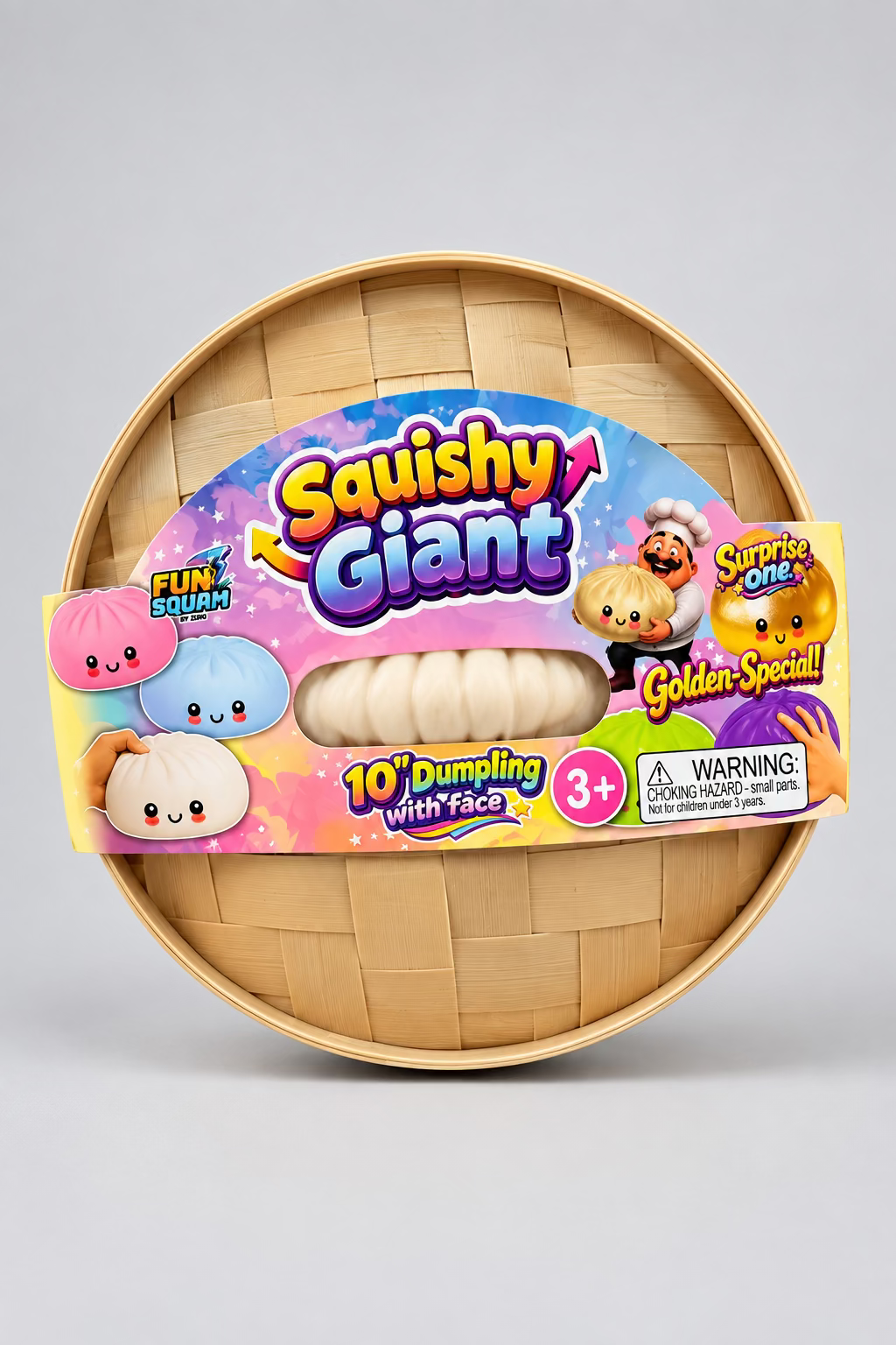 Fun Storm- 10" MEGA Squishy Giant Dumpling (w/ face) Gold Glitter