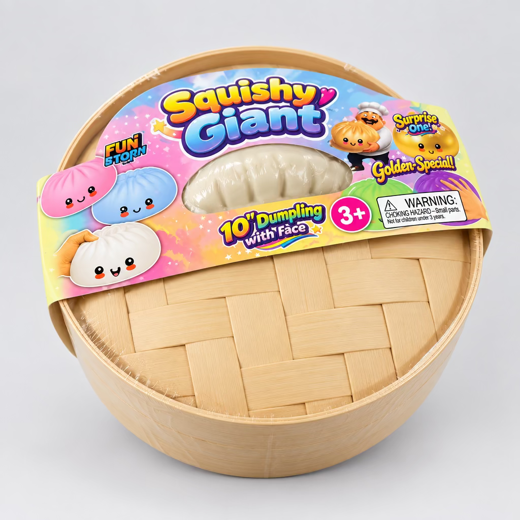 Fun Storm- 10" MEGA Squishy Giant Dumpling (w/ face) Gold Glitter