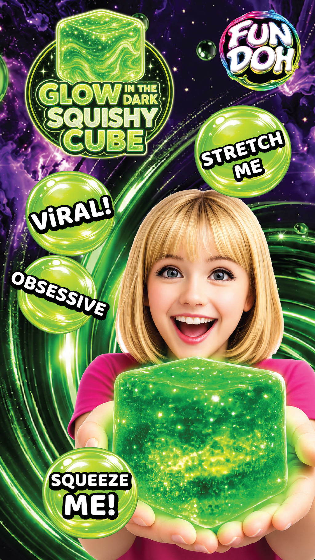 Fun Doh Glow in the Dark Squishy Sparkle Cube -