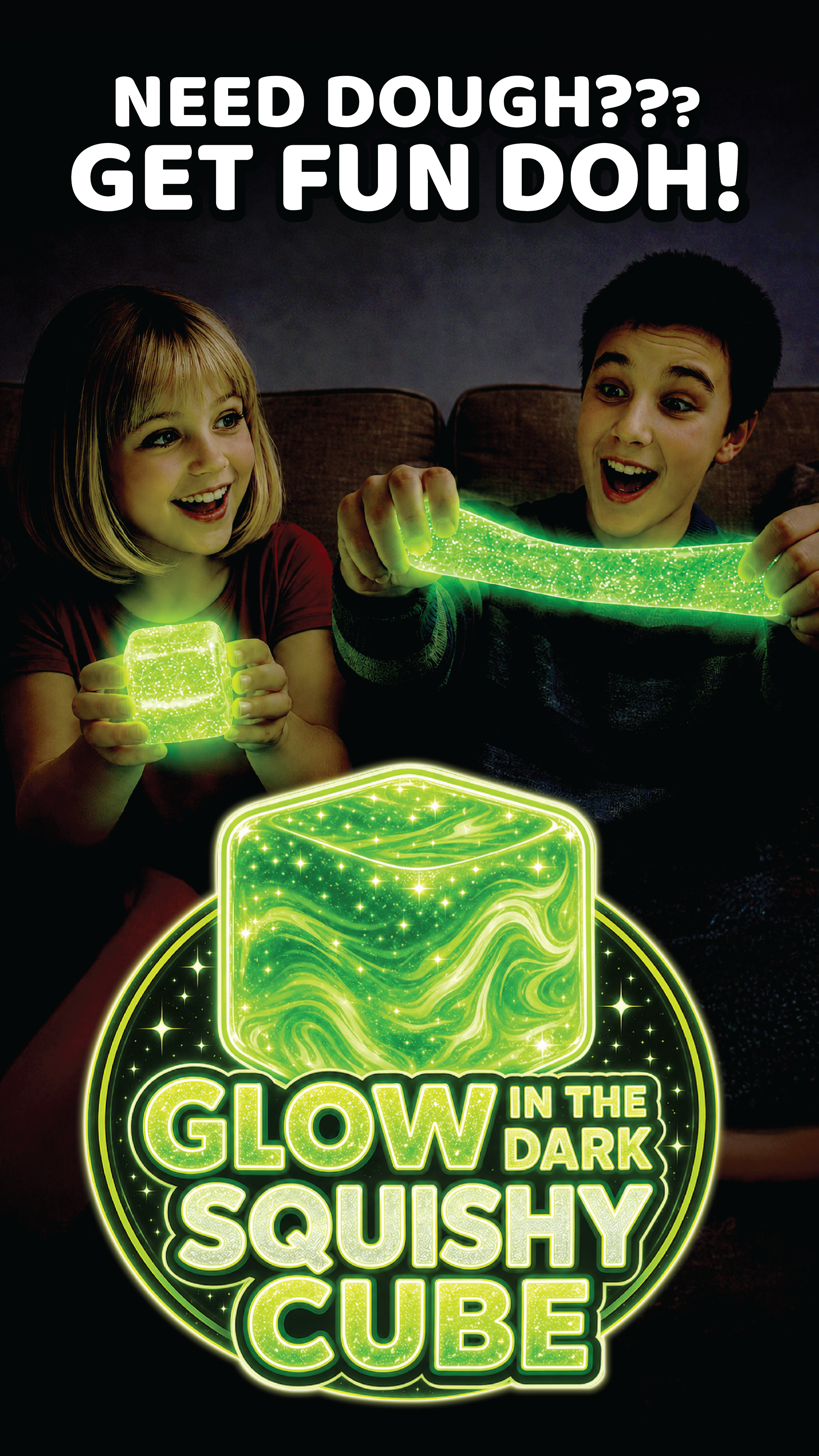 Fun Doh Glow in the Dark Squishy Sparkle Cube -